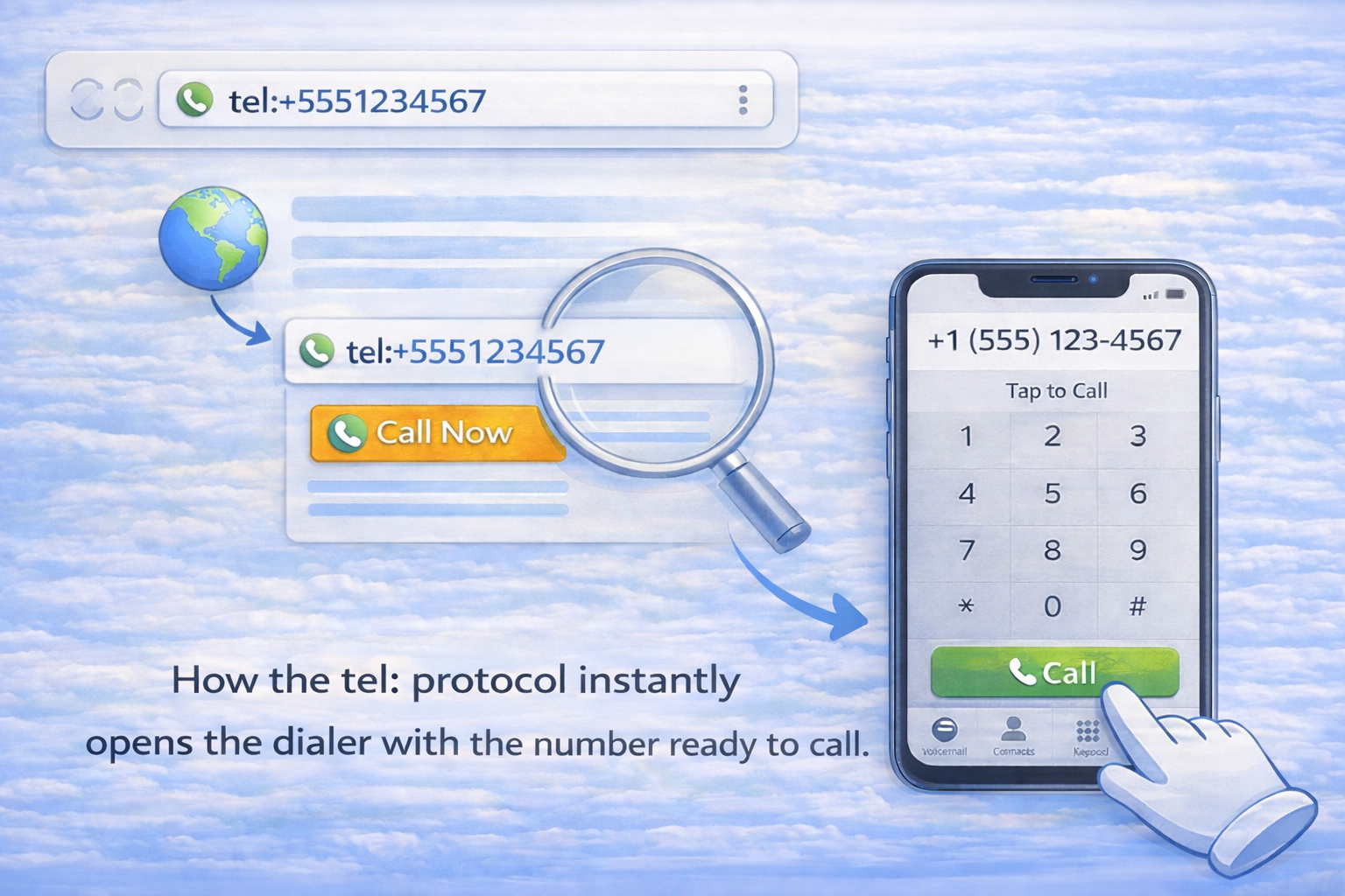 Illustration showing how the Tel Tags use the tel: protocol