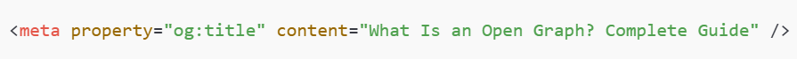 HTML meta tag example showing og:title property for Open Graph title setup
