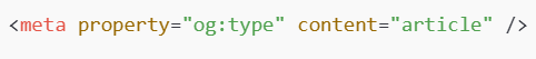 HTML meta tag example showing og:type property for Open Graph title setup