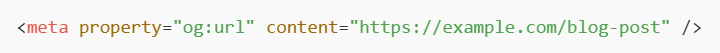 HTML meta tag example showing og:url property for Open Graph title setup