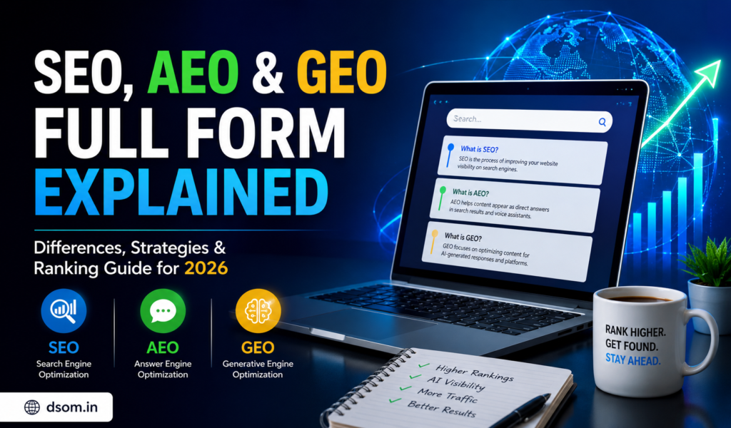 SEO, AEO and GEO Full Form Explained